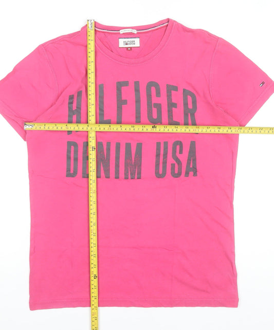 Tommy Hilfiger Denim Men's Pink Crew Neck Graphic Print T-Shirt M