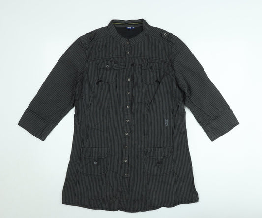 Additional front view of Cecil Women’s Black Striped Button-Up Tunic Shirt M