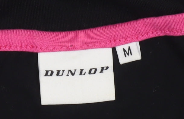 Dunlop Women's Black Pink Trim Cotton Blend Logo T-Shirt Size M