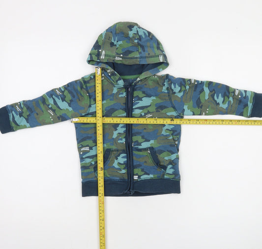 Mothercare Boys Green Blue Camouflage Full Zip Hoodie 2-3 Years Cotton Blend