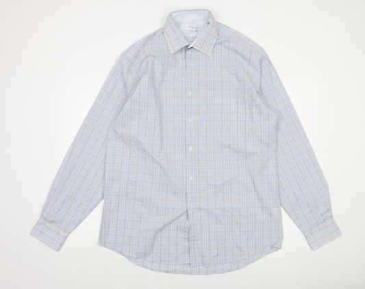 Van Heusen Men's Blue Check Regular Fit Long Sleeve Dress Shirt Size L