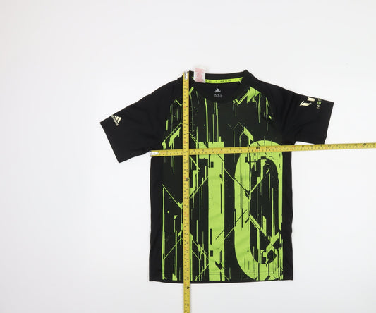 Adidas Boys Black & Green Messi Football T-Shirt Size 11-12 Years Climalite