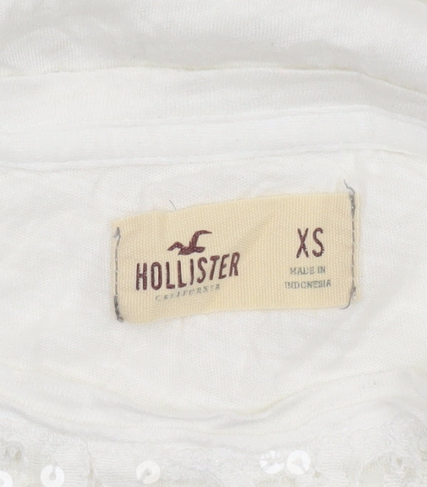 Hollister Women’s White Sequin Long Sleeve T-Shirt XS