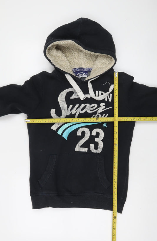 Superdry Womens Black Medium Pullover Hoodie Fleece Lined Casual
