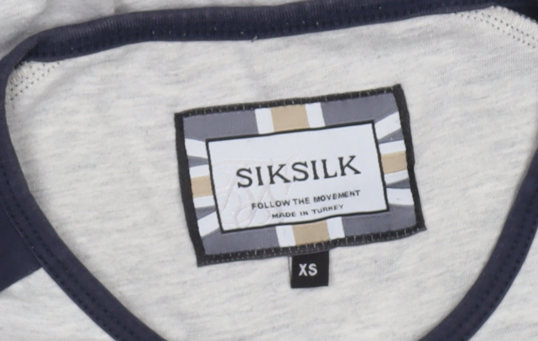 SikSilk Men's Grey & Navy Raglan Crew Neck T-Shirt XS
