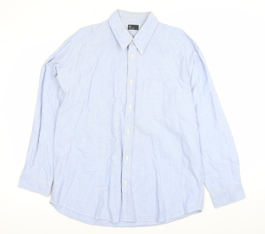BHS Mens Blue Long Sleeve Cotton Button-Down Dress Shirt Size L