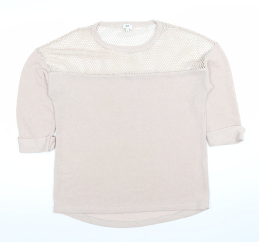 River Island Women’s Beige Mesh Knit Jumper Size 12 3/4 Sleeve