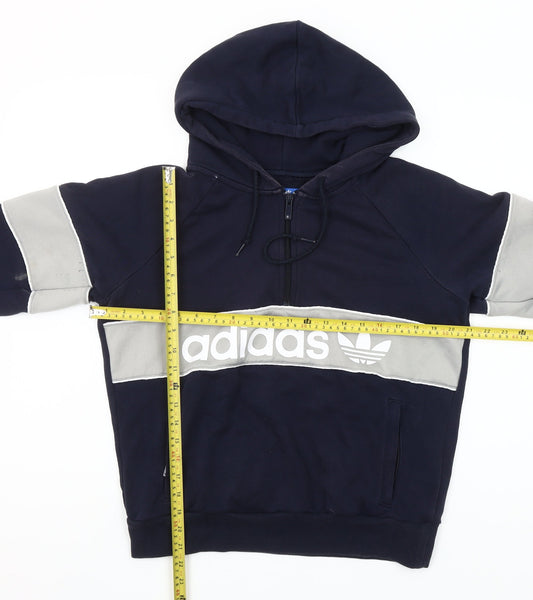Adidas Womens Navy Blue Half Zip Hoodie Small Cotton Blend Logo Details