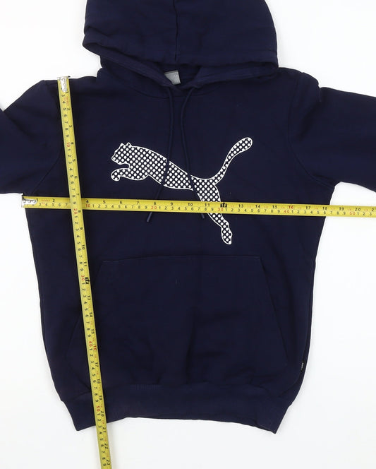 Puma Womens Navy Blue Pullover Hoodie XS Logo Cotton Blend