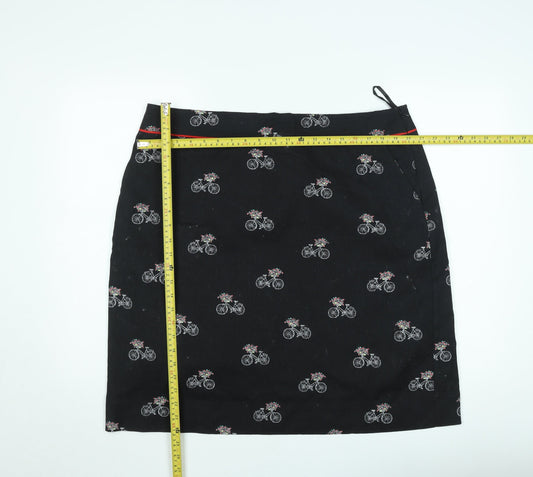 Laura Ashley Womens Black Bicycle Print Cotton Pencil Skirt Size 10