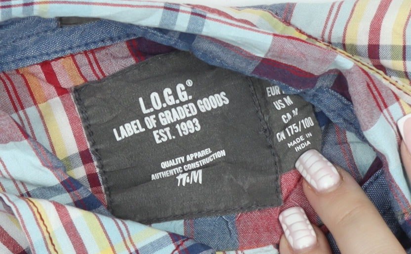 H&M L.O.G.G Men's Red Check Cotton Long Sleeve Button-Up Shirt M