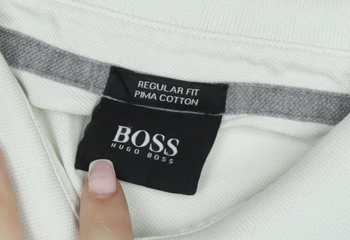 Hugo Boss Mens Ivory Pima Cotton Regular Fit Polo Shirt M