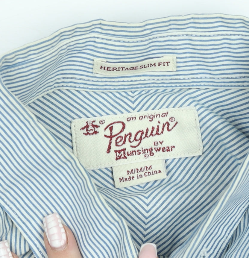Original Penguin Men's Blue Slim Fit Striped Long Sleeve Shirt M