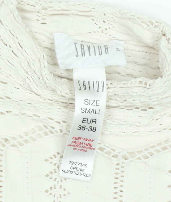 Savida Women’s Ivory Lace Roll Neck Long Sleeve Blouse Size S