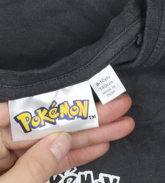 Pokémon Boys Black Graphic T-Shirt 9-10 Years Short Sleeve Crew Neck