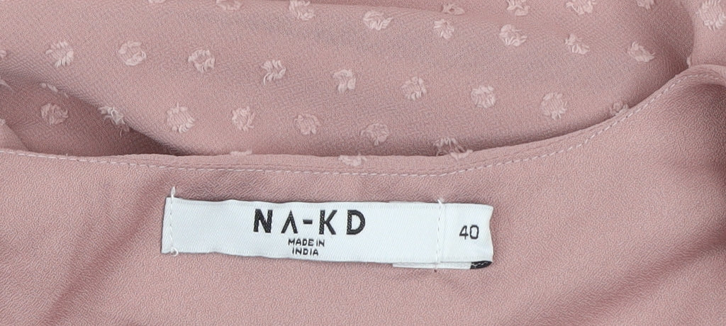 NA-KD Women’s Pink Wrap Dress Size 12 Long Sleeve Belted Polyester