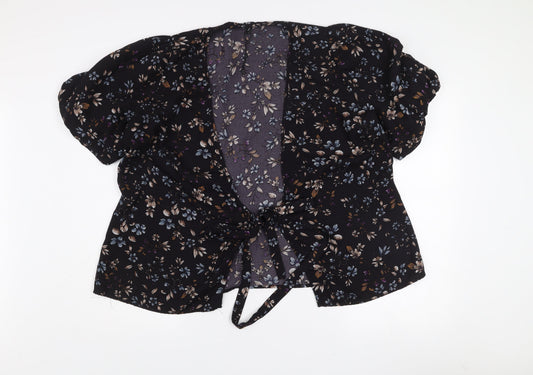 Vero Moda Women's Black Floral Wrap Blouse XL Puff Sleeve Top