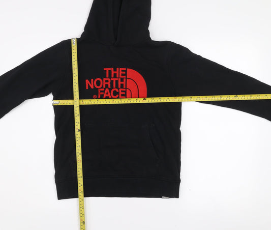 The North Face Boys Black Cotton Pullover Hoodie L/Youth Red Logo