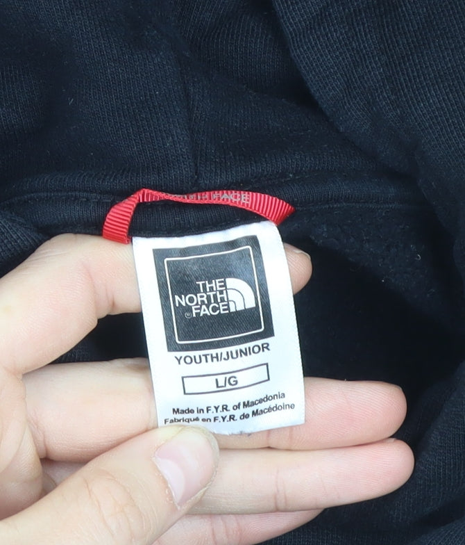 The North Face Boys Black Cotton Pullover Hoodie L/Youth Red Logo