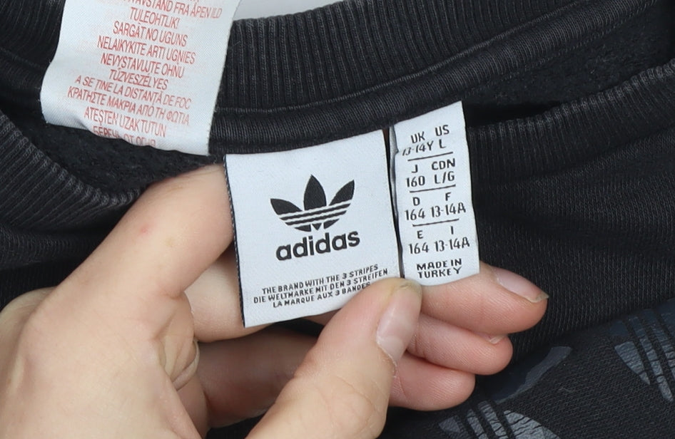 Additional view of adidas girls’ black 13-14 years pullover sweatshirt with logo detailing