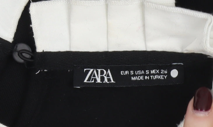 Zara Women Black Ruffle Collar Cropped Blouse Size S