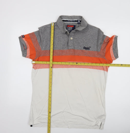 Superdry Men's Grey Orange Beige XL Colourblock Polo Shirt