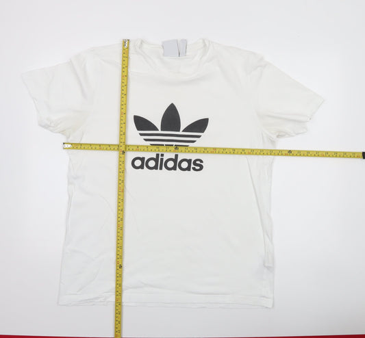 Adidas Men's White Large Trefoil Logo T-Shirt Short Sleeve Cotton