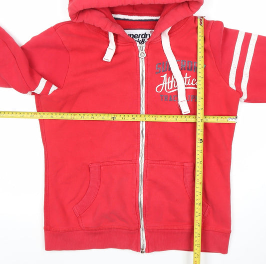 Superdry Women's Red Full Zip Hoodie Size L Cotton Blend Athletic Style