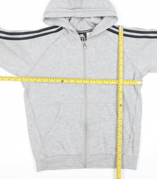 Adidas Boys Grey Full Zip Hoodie Size 11-12 Years Performance Essentials