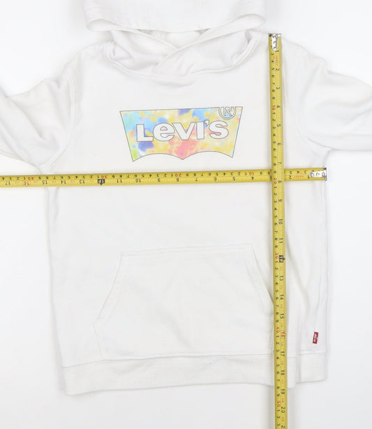 Levi's Girls White Pullover Hoodie 8 Years Fleece Logo Graphic Cotton Blend