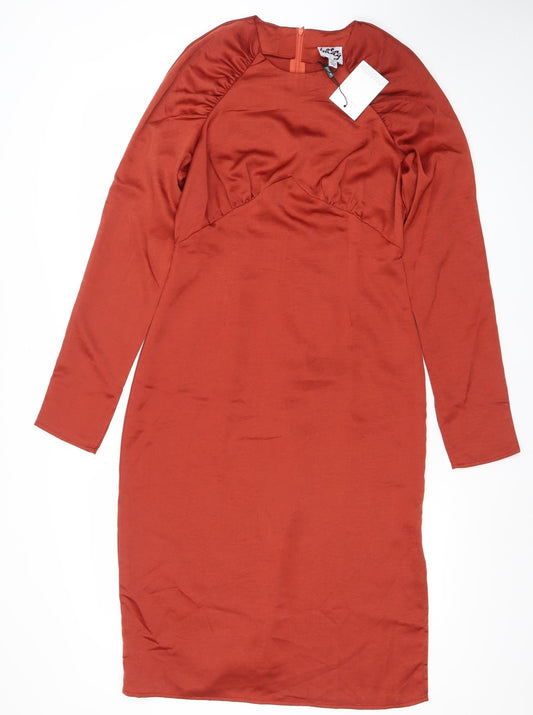 Lola May Women Red Knee Length Bodycon Dress Size 10 Long Sleeve