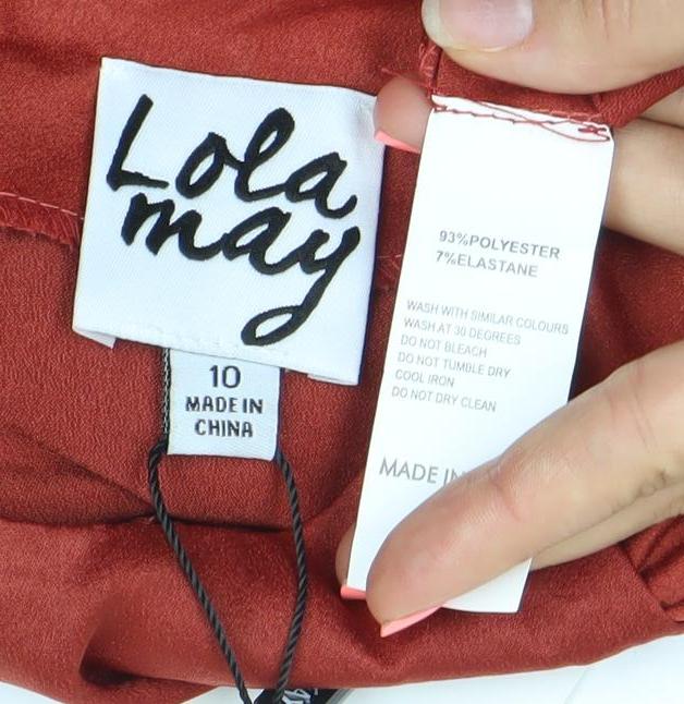 Lola May Women Red Knee Length Bodycon Dress Size 10 Long Sleeve