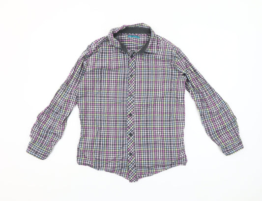 Marks and Spencer Boys Lilac Check Long Sleeve Button-Up Shirt Age 13