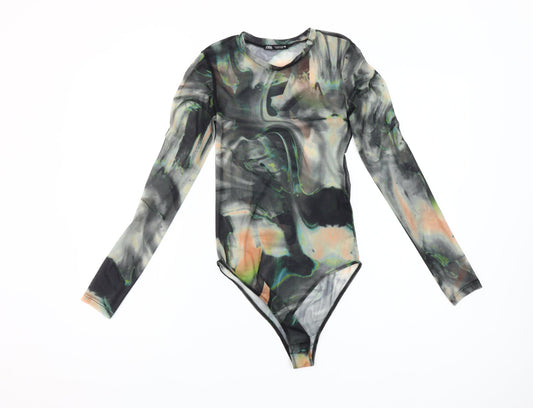 Zara Womens Multicoloured Long Sleeve Mesh Bodysuit Size S UK 8