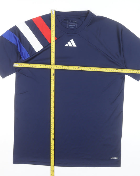 Adidas Men's Blue Regular Fit Colourblock Sports T-Shirt M