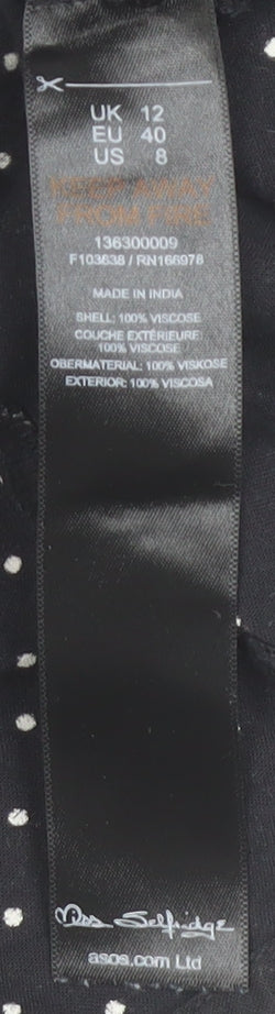 Miss Selfridge Women’s Black Polka Dot Shirt Dress Size 12