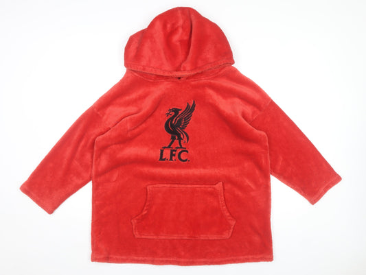Additional front view of Liverpool FC boys’ red fleece hooded robe one size lfc official product