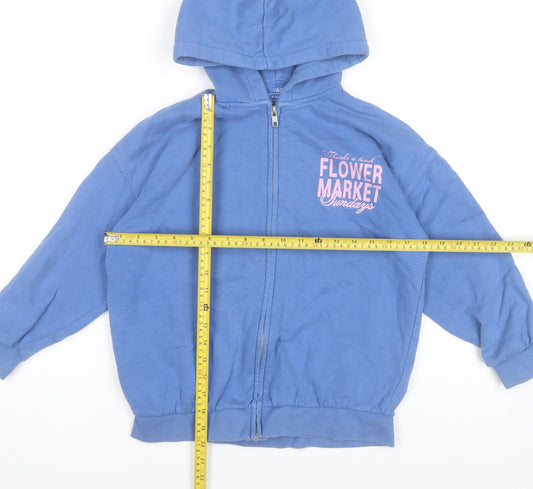 Marks and Spencer Girls Blue Full Zip Hoodie 9-10 Years Flower Market Graphic