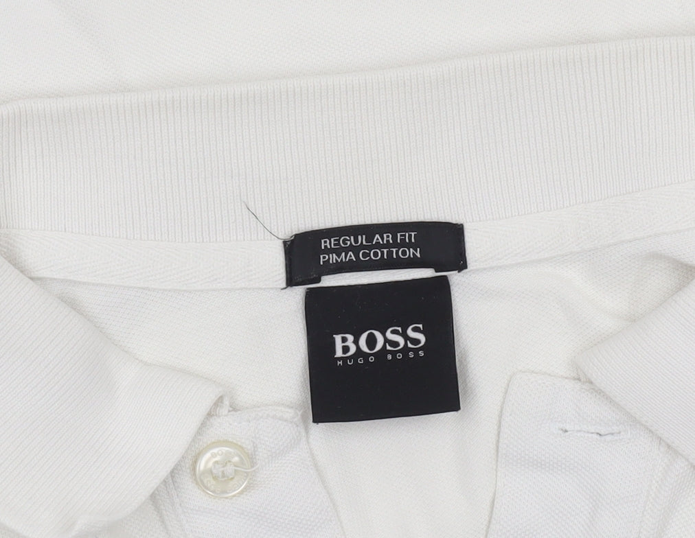 Hugo Boss Men's White Regular Fit Cotton Polo Shirt S
