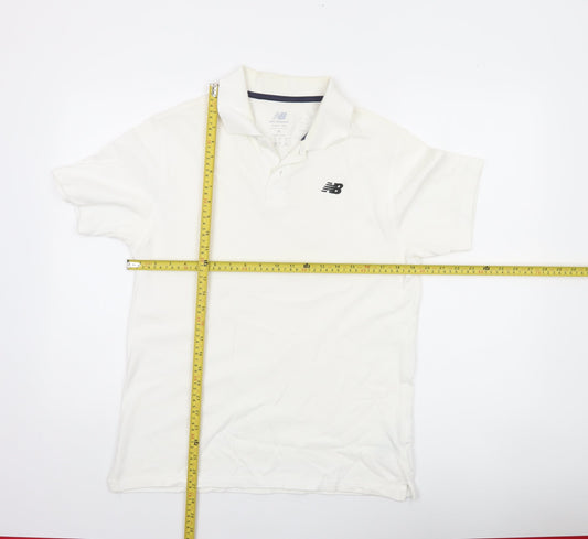 New Balance Men's White Short Sleeve Polo Shirt Size M Cotton Blend