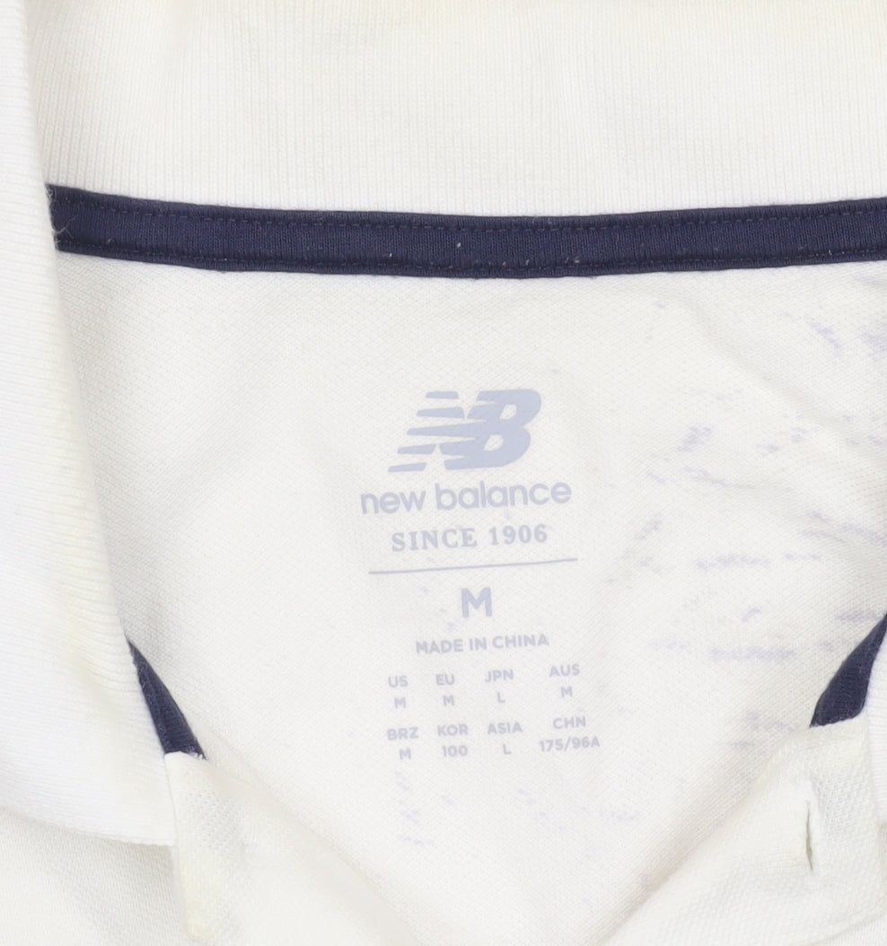 New Balance Men's White Short Sleeve Polo Shirt Size M Cotton Blend