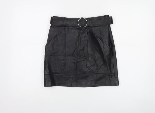 Stradivarius Women's Black Faux Leather Short Skirt Size 8