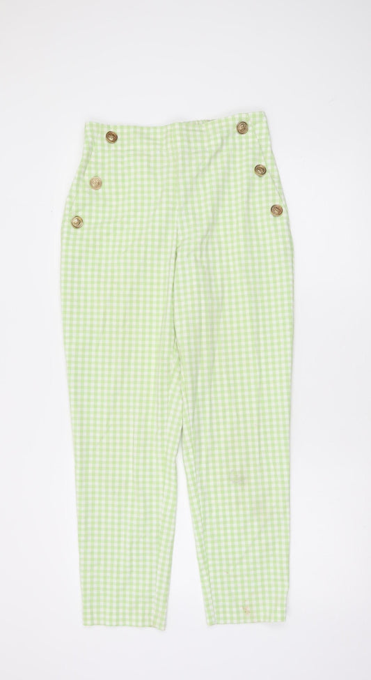 Zara Women's Green Check High Waist Chino Trousers Size S