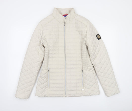 Paco Women Beige Quilted Full Zip Mid-Length Jacket Size 10