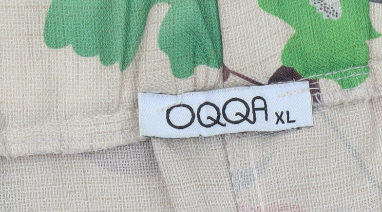 OQQA Women's Beige Floral Cotton Blend Pleated Chino Shorts XL