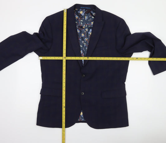 Next Men's Blue Check Wool Blend Blazer Jacket 44 Short Regular Fit