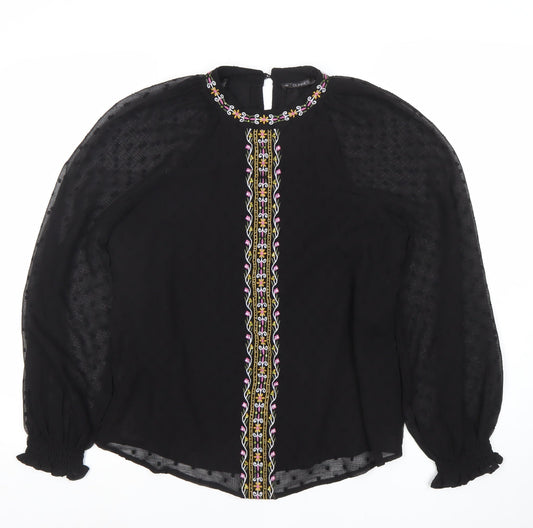 Dunnes Womens Black Embroidered Chiffon Bohemian Blouse M