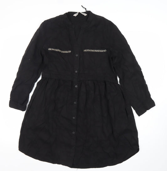 Zara Women Black Lyocell Long Sleeve Shirt Dress XS