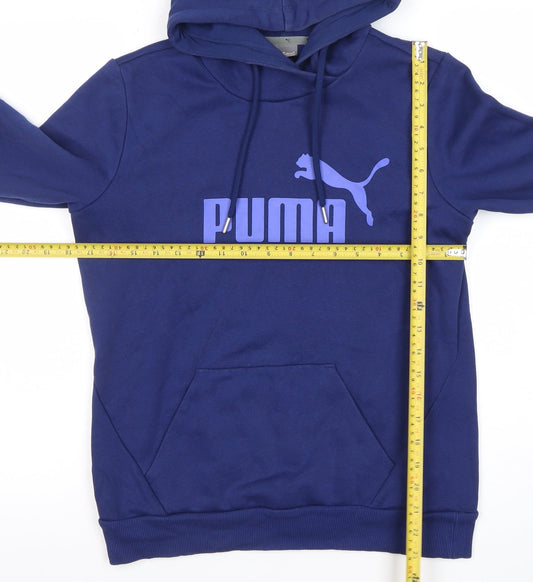 Puma Women's Blue Pullover Hoodie Size M Cotton Blend Logo Sweatshirt