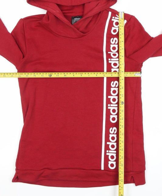 Adidas Women Red Pullover Hoodie Small Logo Print Cotton Blend